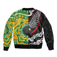 Personalised Aotearoa and Australia Lawn Bowls Sleeve Zip Bomber Jacket Maori Fern and Aboriginal Pattern