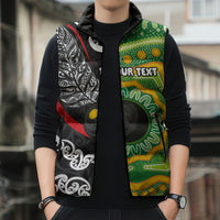 Personalised Aotearoa and Australia Lawn Bowls Sleeveless Puffer Jacket Maori Fern and Aboriginal Pattern LT03 - Polynesian Pride