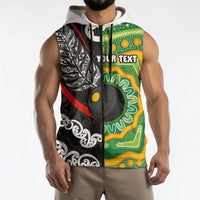 Personalised Aotearoa and Australia Lawn Bowls Sleeveless Zip Hoodie Maori Fern and Aboriginal Pattern LT03 - Polynesian Pride