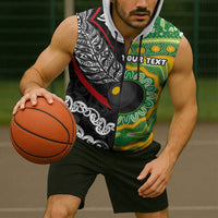 Personalised Aotearoa and Australia Lawn Bowls Sleeveless Zip Hoodie Maori Fern and Aboriginal Pattern LT03 - Polynesian Pride