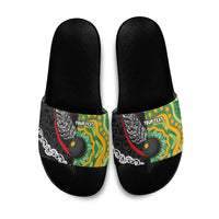 Personalised Aotearoa and Australia Lawn Bowls Slide Sandals Maori Fern and Aboriginal Pattern LT03 Multicolor - Polynesian Pride