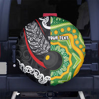 Personalised Aotearoa and Australia Lawn Bowls Spare Tire Cover Maori Fern and Aboriginal Pattern LT03 No hole Multicolor - Polynesian Pride