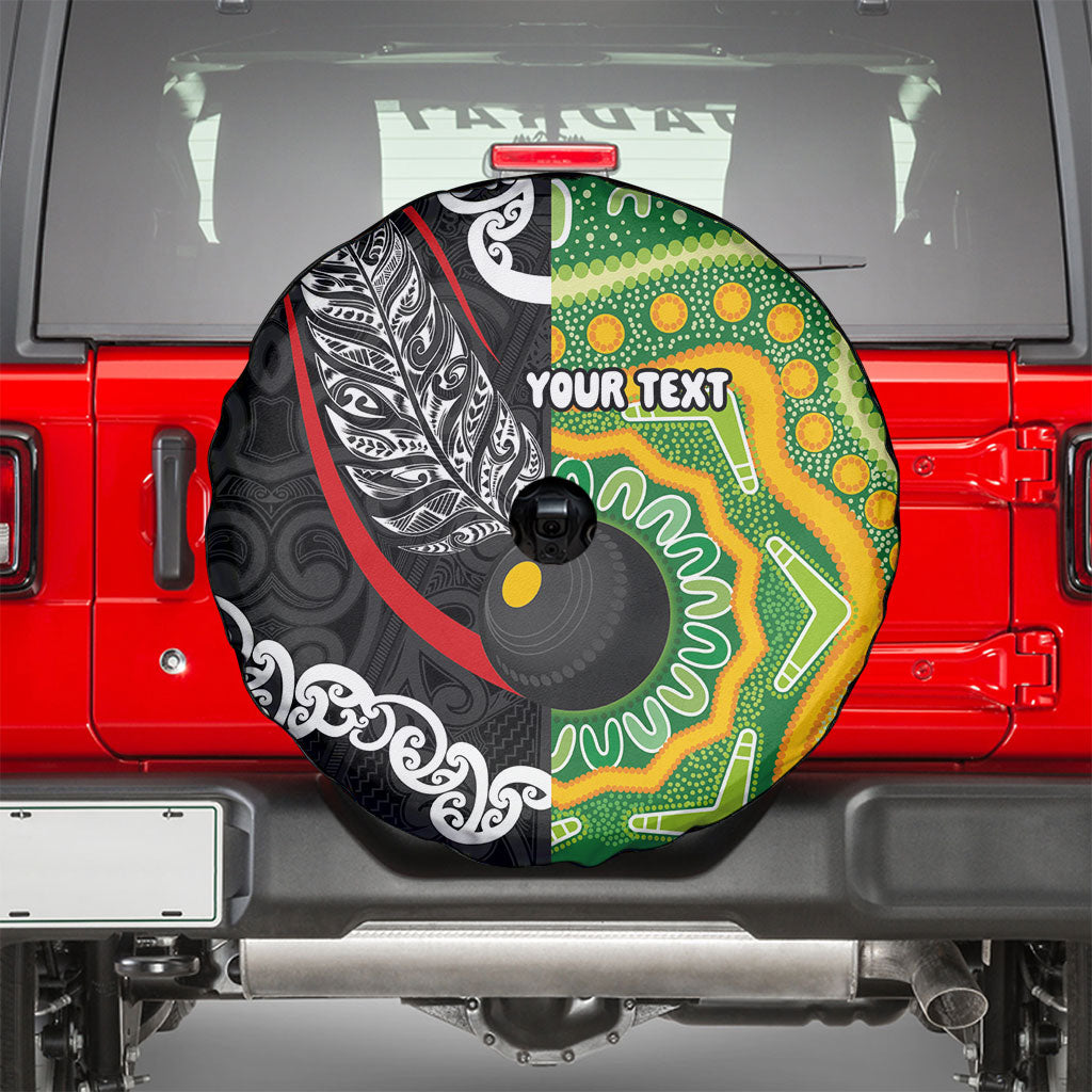 Personalised Aotearoa and Australia Lawn Bowls Spare Tire Cover Maori Fern and Aboriginal Pattern LT03 - Polynesian Pride
