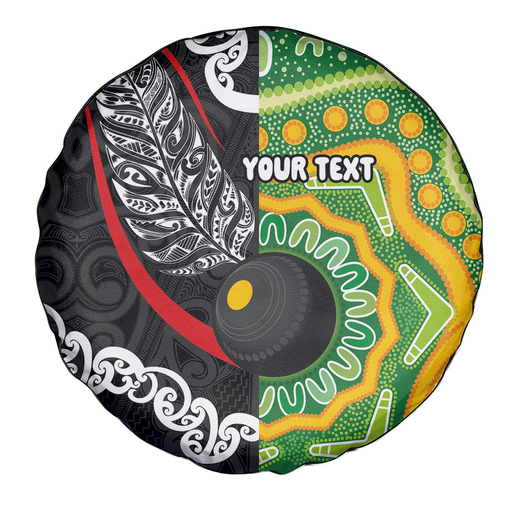 Personalised Aotearoa and Australia Lawn Bowls Spare Tire Cover Maori Fern and Aboriginal Pattern LT03 - Polynesian Pride
