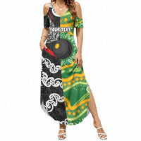 Personalised Aotearoa and Australia Lawn Bowls Summer Maxi Dress Maori Fern and Aboriginal Pattern LT03 Women Multicolor - Polynesian Pride