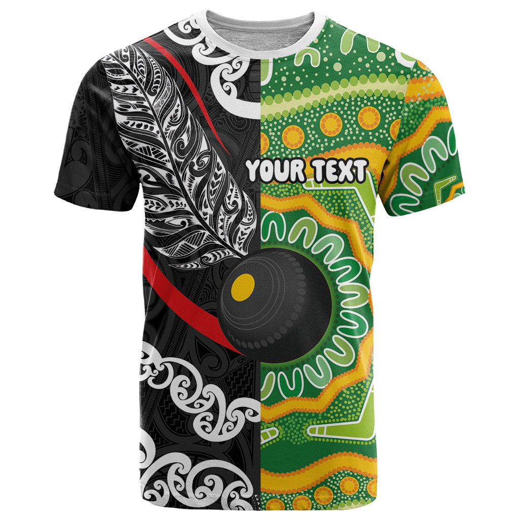 Personalised Aotearoa and Australia Lawn Bowls T Shirt Maori Fern and Aboriginal Pattern LT03 Multicolor - Polynesian Pride