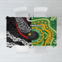 Personalised Aotearoa and Australia Lawn Bowls Tablecloth Maori Fern and Aboriginal Pattern