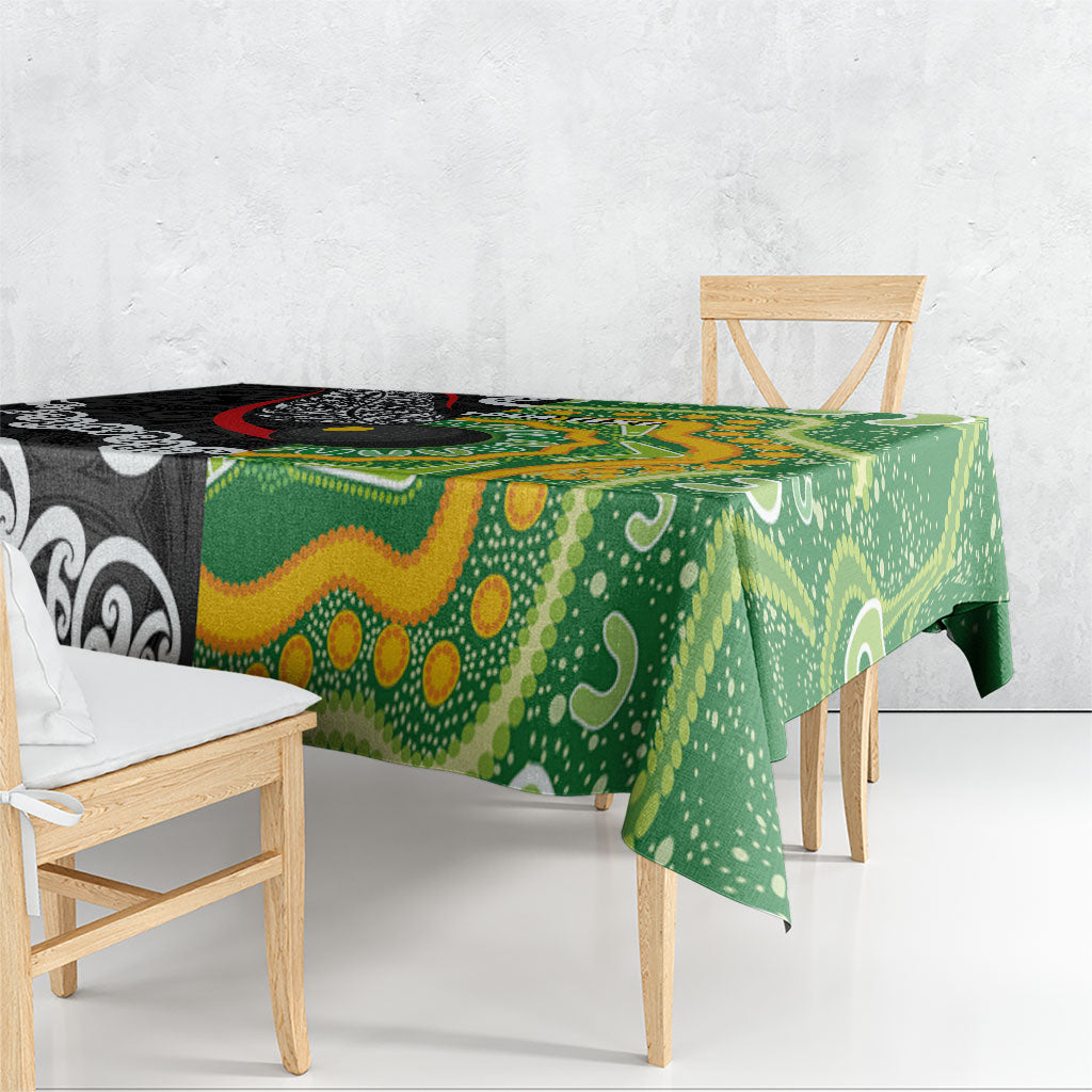 Personalised Aotearoa and Australia Lawn Bowls Tablecloth Maori Fern and Aboriginal Pattern
