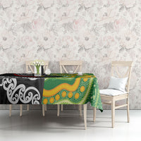 Personalised Aotearoa and Australia Lawn Bowls Tablecloth Maori Fern and Aboriginal Pattern