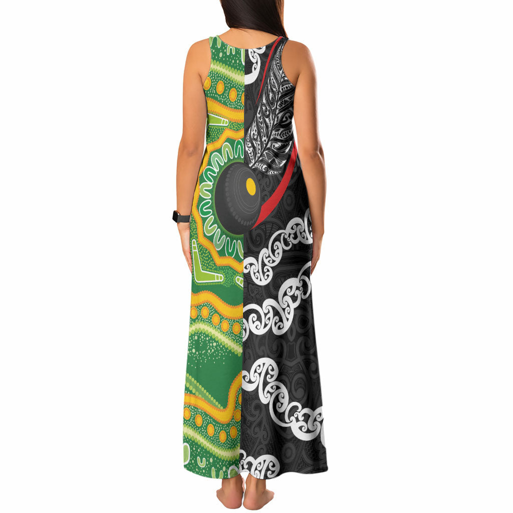 Personalised Aotearoa and Australia Lawn Bowls Tank Maxi Dress Maori Fern and Aboriginal Pattern LT03 - Polynesian Pride