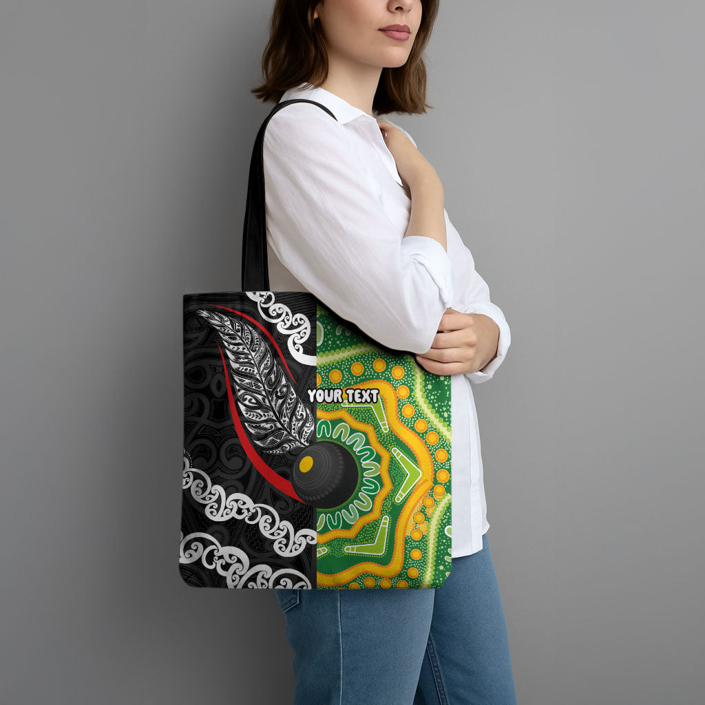 Personalised Aotearoa and Australia Lawn Bowls Tote Bag Maori Fern and Aboriginal Pattern LT03 - Polynesian Pride