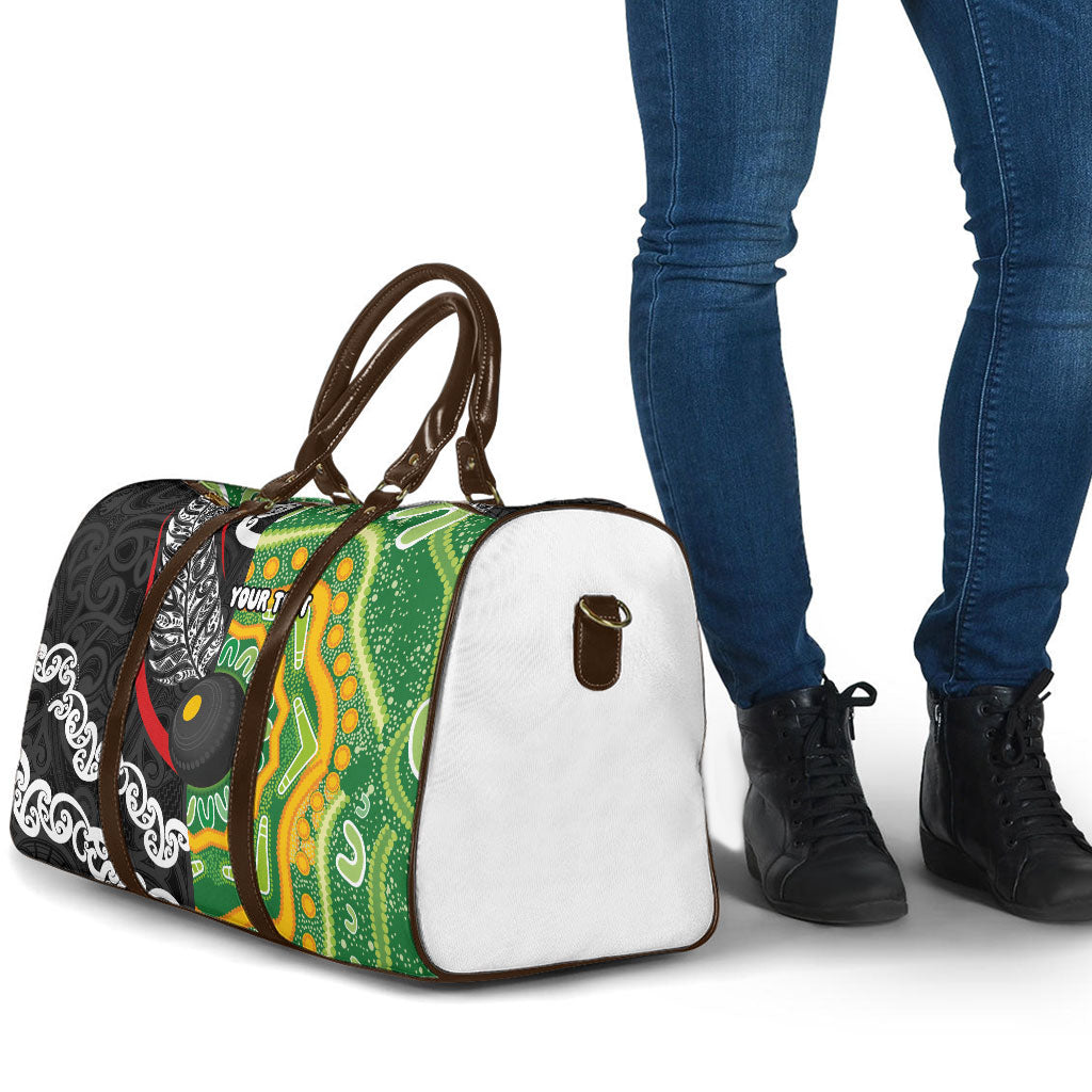 Personalised Aotearoa and Australia Lawn Bowls Travel Bag Maori Fern and Aboriginal Pattern LT03 - Polynesian Pride