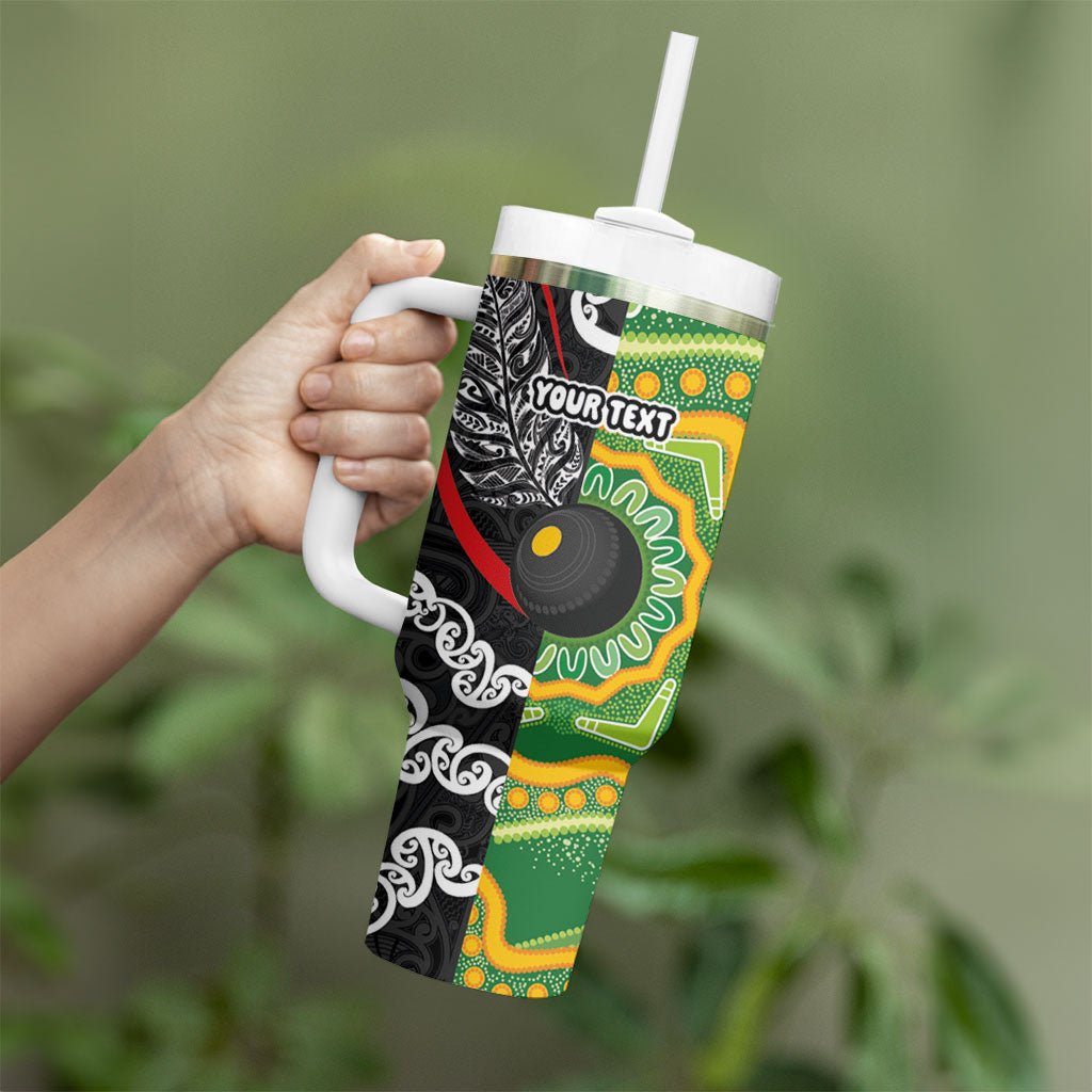 Personalised Aotearoa and Australia Lawn Bowls Tumbler With Handle Maori Fern and Aboriginal Pattern LT03 - Polynesian Pride