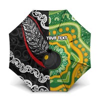 Personalised Aotearoa and Australia Lawn Bowls Umbrella Maori Fern and Aboriginal Pattern