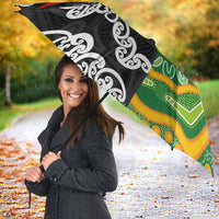 Personalised Aotearoa and Australia Lawn Bowls Umbrella Maori Fern and Aboriginal Pattern