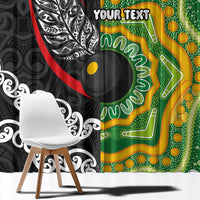 Personalised Aotearoa and Australia Lawn Bowls Window Curtain Maori Fern and Aboriginal Pattern LT03 - Polynesian Pride