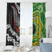Personalised Aotearoa and Australia Lawn Bowls Window Curtain Maori Fern and Aboriginal Pattern LT03 - Polynesian Pride