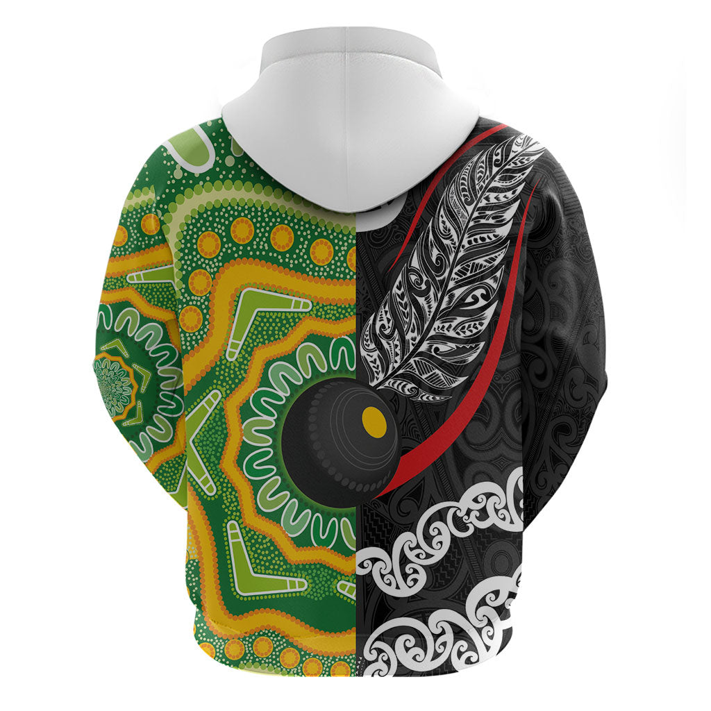 Personalised Aotearoa and Australia Lawn Bowls Zip Hoodie Maori Fern and Aboriginal Pattern LT03 - Polynesian Pride