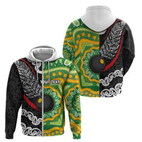 Personalised Aotearoa and Australia Lawn Bowls Zip Hoodie Maori Fern and Aboriginal Pattern LT03 - Polynesian Pride