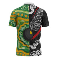 Personalised Aotearoa and Australia Lawn Bowls Zipper Polo Shirt Maori Fern and Aboriginal Pattern LT03 - Polynesian Pride
