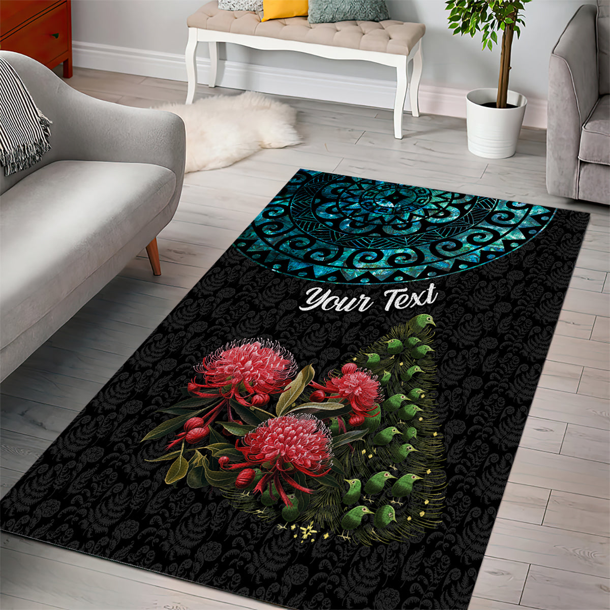 Personalized New Zealand Christmas Area Rug Maori Santa Pikorua and Pohutukawa Meri Kirihimete LT03 - Polynesian Pride