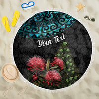 Personalized New Zealand Christmas Beach Blanket Maori Santa Pikorua and Pohutukawa Meri Kirihimete LT03 One Size 150cm Black - Polynesian Pride