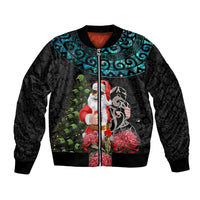Personalized New Zealand Christmas Bomber Jacket Maori Santa Pikorua and Pohutukawa Meri Kirihimete LT03 Unisex Black - Polynesian Pride