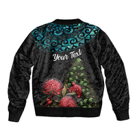 Personalized New Zealand Christmas Bomber Jacket Maori Santa Pikorua and Pohutukawa Meri Kirihimete LT03 - Polynesian Pride