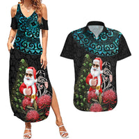 Personalized New Zealand Christmas Couples Matching Summer Maxi Dress and Hawaiian Shirt Maori Santa Pikorua and Pohutukawa Meri Kirihimete LT03 Black - Polynesian Pride