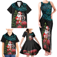 Personalized New Zealand Christmas Family Matching Tank Maxi Dress and Hawaiian Shirt Maori Santa Pikorua and Pohutukawa Meri Kirihimete LT03 - Polynesian Pride