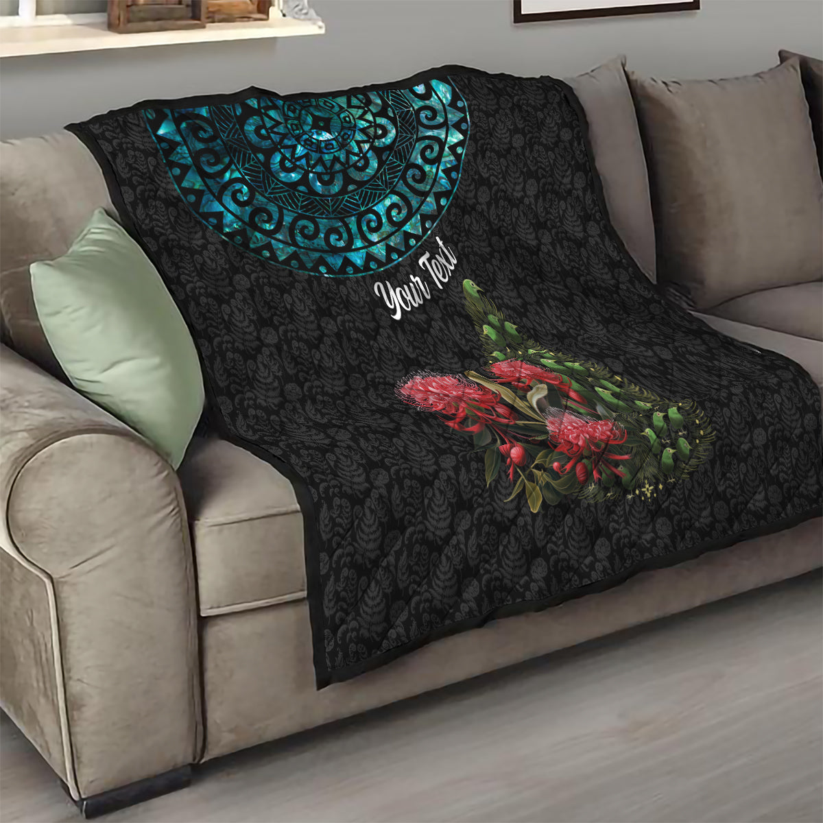 Personalized New Zealand Christmas Quilt Maori Santa Pikorua and Pohutukawa Meri Kirihimete LT03 - Polynesian Pride