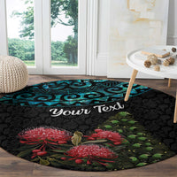 Personalized New Zealand Christmas Round Carpet Maori Santa Pikorua and Pohutukawa Meri Kirihimete LT03 - Polynesian Pride