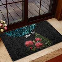 Personalized New Zealand Christmas Rubber Doormat Maori Santa Pikorua and Pohutukawa Meri Kirihimete LT03 - Polynesian Pride