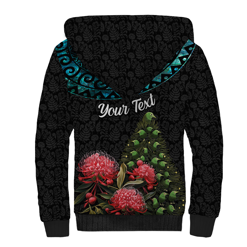 Personalized New Zealand Christmas Sherpa Hoodie Maori Santa Pikorua and Pohutukawa Meri Kirihimete LT03 - Polynesian Pride