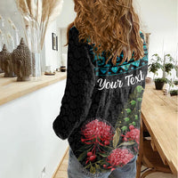 Personalized New Zealand Christmas Women Casual Shirt Maori Santa Pikorua and Pohutukawa Meri Kirihimete LT03 - Polynesian Pride