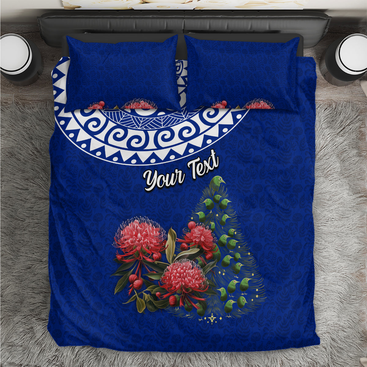 Personalized New Zealand Christmas Bedding Set Maori Santa Pikorua and Pohutukawa Meri Kirihimete Blue LT03 Blue - Polynesian Pride