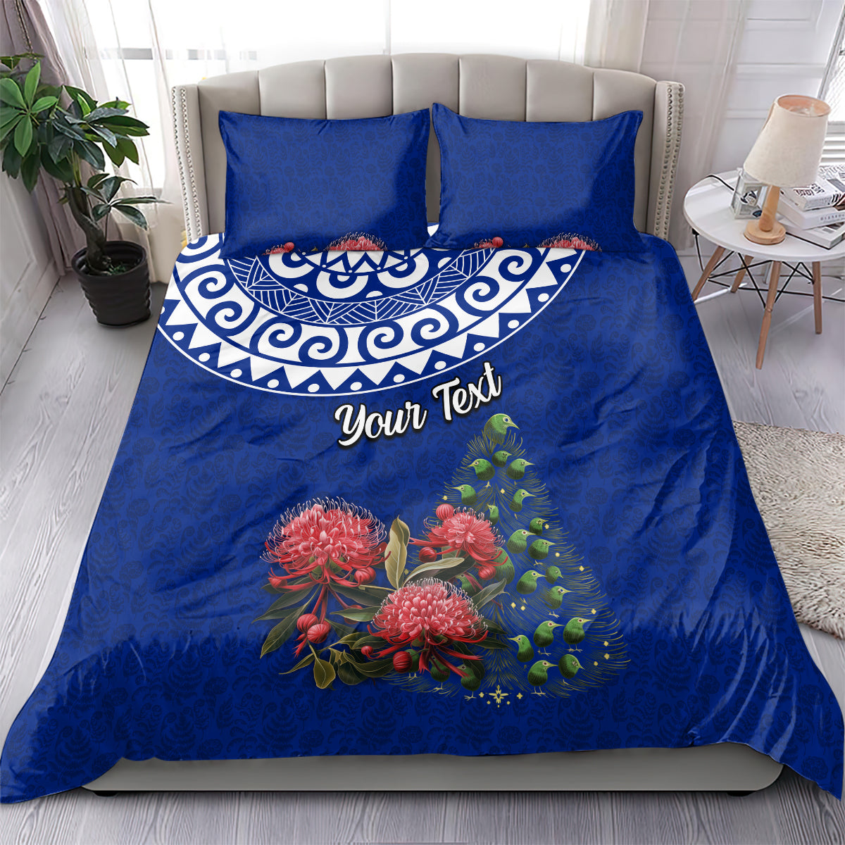 Personalized New Zealand Christmas Bedding Set Maori Santa Pikorua and Pohutukawa Meri Kirihimete Blue LT03 - Polynesian Pride