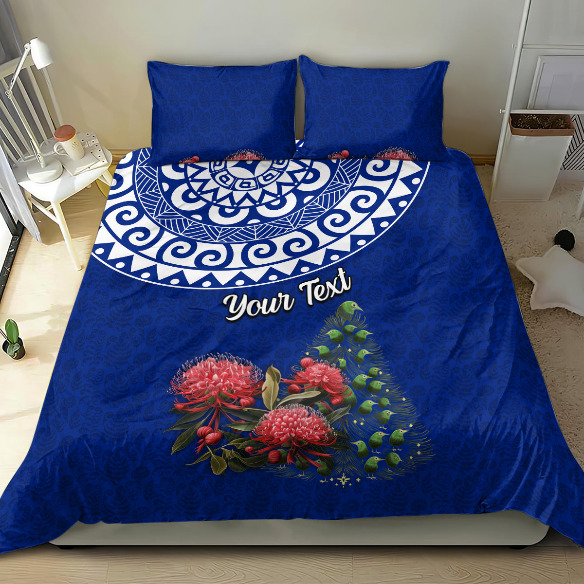 Personalized New Zealand Christmas Bedding Set Maori Santa Pikorua and Pohutukawa Meri Kirihimete Blue LT03 - Polynesian Pride
