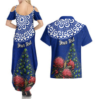 Personalized New Zealand Christmas Couples Matching Summer Maxi Dress and Hawaiian Shirt Maori Santa Pikorua and Pohutukawa Meri Kirihimete Blue LT03 - Polynesian Pride