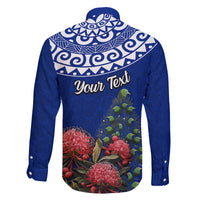 Personalized New Zealand Christmas Family Matching Off Shoulder Maxi Dress and Hawaiian Shirt Maori Santa Pikorua and Pohutukawa Meri Kirihimete Blue LT03 - Polynesian Pride