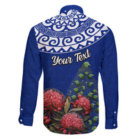 Personalized New Zealand Christmas Family Matching Short Sleeve Bodycon Dress and Hawaiian Shirt Maori Santa Pikorua and Pohutukawa Meri Kirihimete Blue LT03 - Polynesian Pride