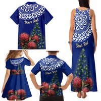 Personalized New Zealand Christmas Family Matching Tank Maxi Dress and Hawaiian Shirt Maori Santa Pikorua and Pohutukawa Meri Kirihimete Blue LT03 - Polynesian Pride
