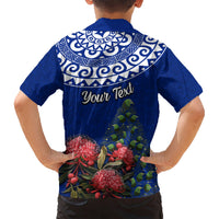 Personalized New Zealand Christmas Kid Hawaiian Shirt Maori Santa Pikorua and Pohutukawa Meri Kirihimete Blue LT03 - Polynesian Pride
