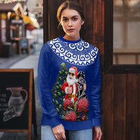 Personalized New Zealand Christmas Ugly Christmas Sweater Maori Santa Pikorua and Pohutukawa Meri Kirihimete Blue LT03 - Polynesian Pride