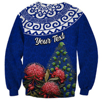 Personalized New Zealand Christmas Sweatshirt Maori Santa Pikorua and Pohutukawa Meri Kirihimete Blue LT03 - Polynesian Pride