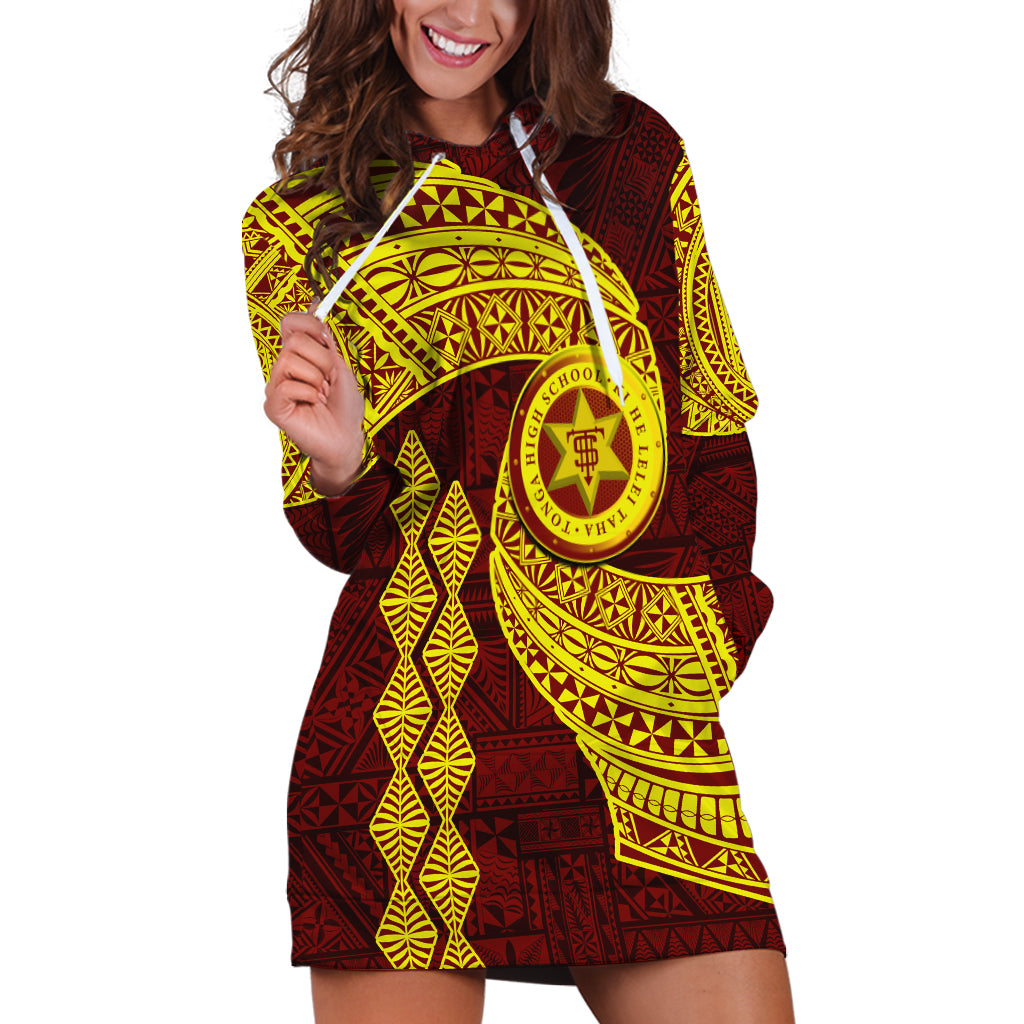 Tonga High School Hoodie Dress Traditional Ngatu and Polynesian Pattern LT03 Yellow - Polynesian Pride