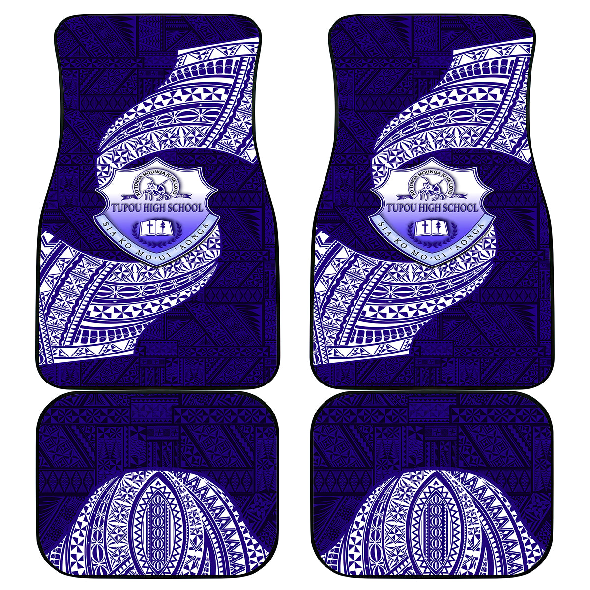 Tonga Tupou High School Car Mats Traditional Ngatu and Polynesian Pattern LT03 Blue - Polynesian Pride