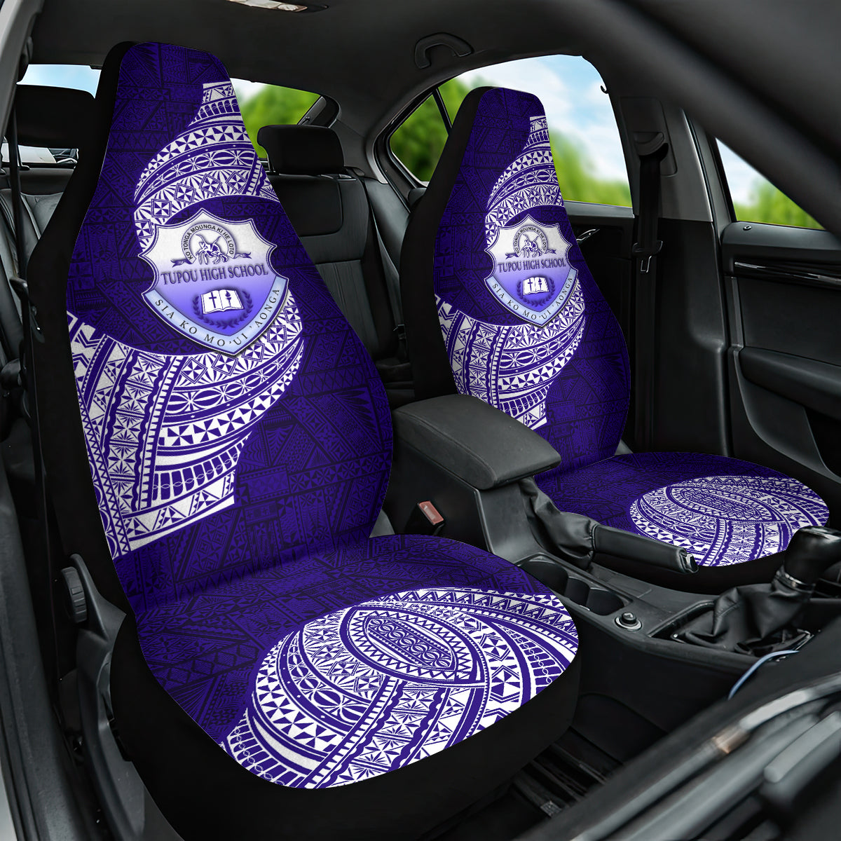 Tonga Tupou High School Car Seat Cover Traditional Ngatu and Polynesian Pattern LT03 One Size Blue - Polynesian Pride