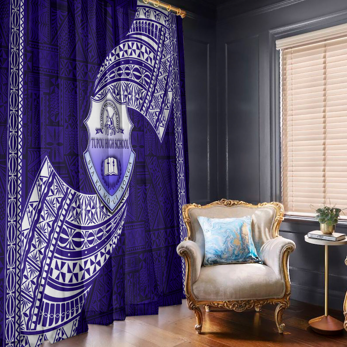 Tonga Tupou High School Window Curtain Traditional Ngatu and Polynesian Pattern LT03 - Polynesian Pride