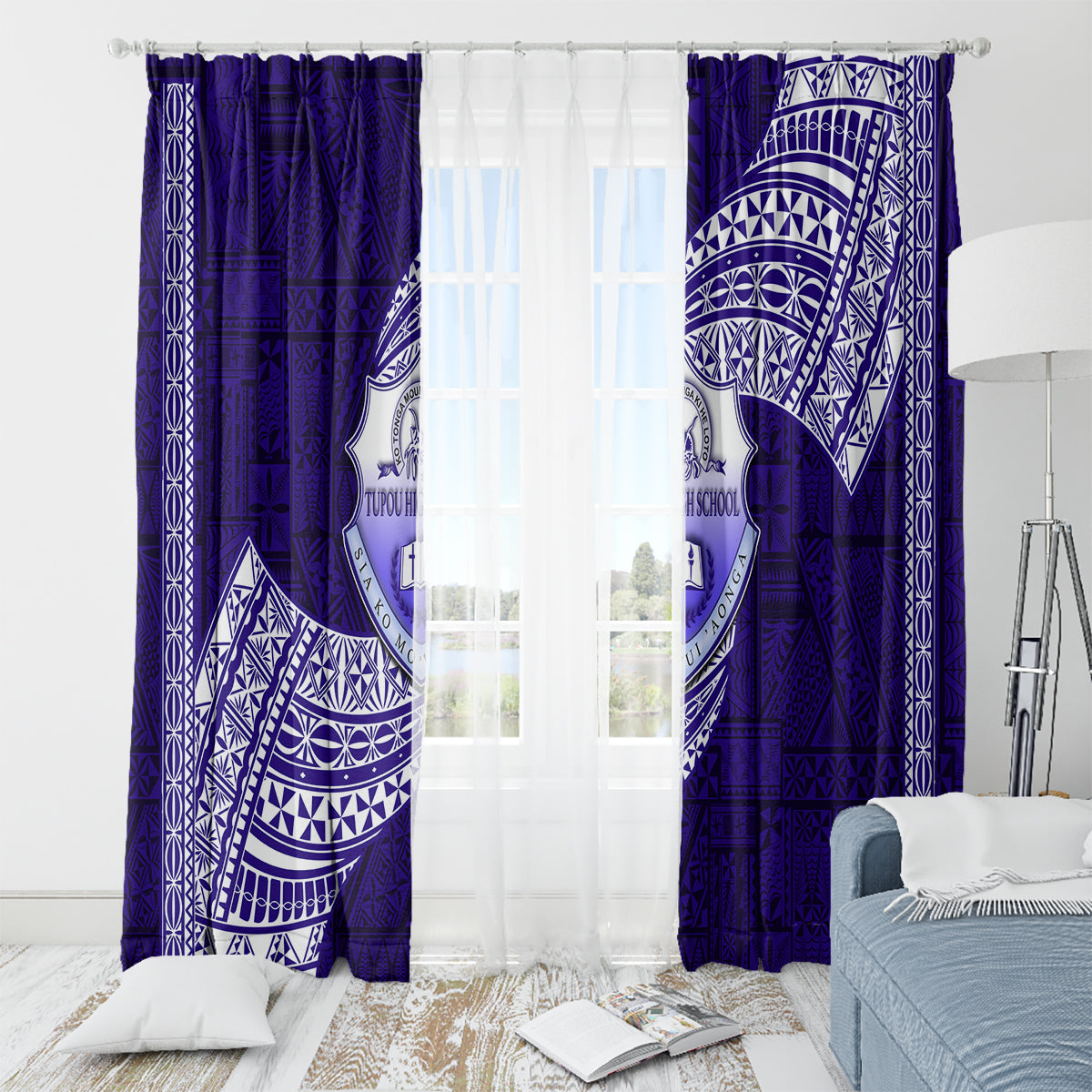 Tonga Tupou High School Window Curtain Traditional Ngatu and Polynesian Pattern LT03 - Polynesian Pride